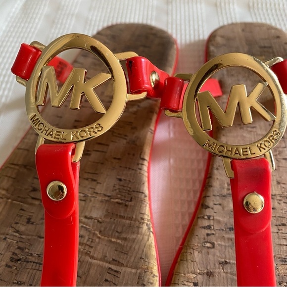 Michael Kors Cork Sandals Charm Jelly MK Gold Logo - Picture 7 of 13
